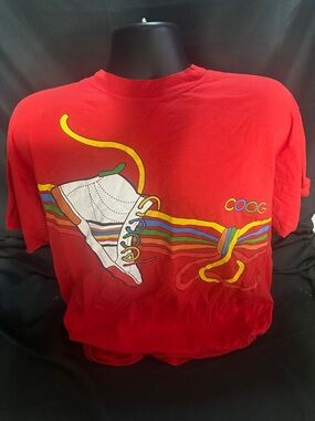 COOGI Red Graphic Tee with Colorful Sneaker Design-down under blue-size xl-#566